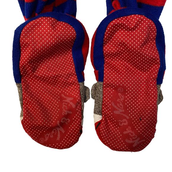 Adult NICK & NORA Sz S Sock Monkey One-Piece Pajamas Red Blue Stripe Fleece - Picture 5 of 11